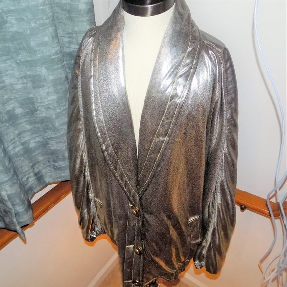 1980's MONALIZA High End Vintage Metallic Silver Jacket Women's Large - Picture 3 of 5